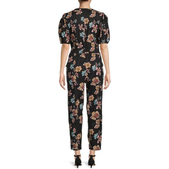 H HALSTON FLORAL JUMPSUIT PUFF SLEEVE MULTICOLOR XS NWT - Picture 2 of 9